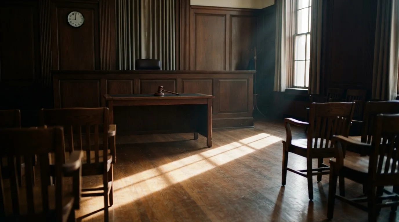 Sala de tribunal vazia com painéis de madeira, à luz da manhã — cassino com roleta em portugal